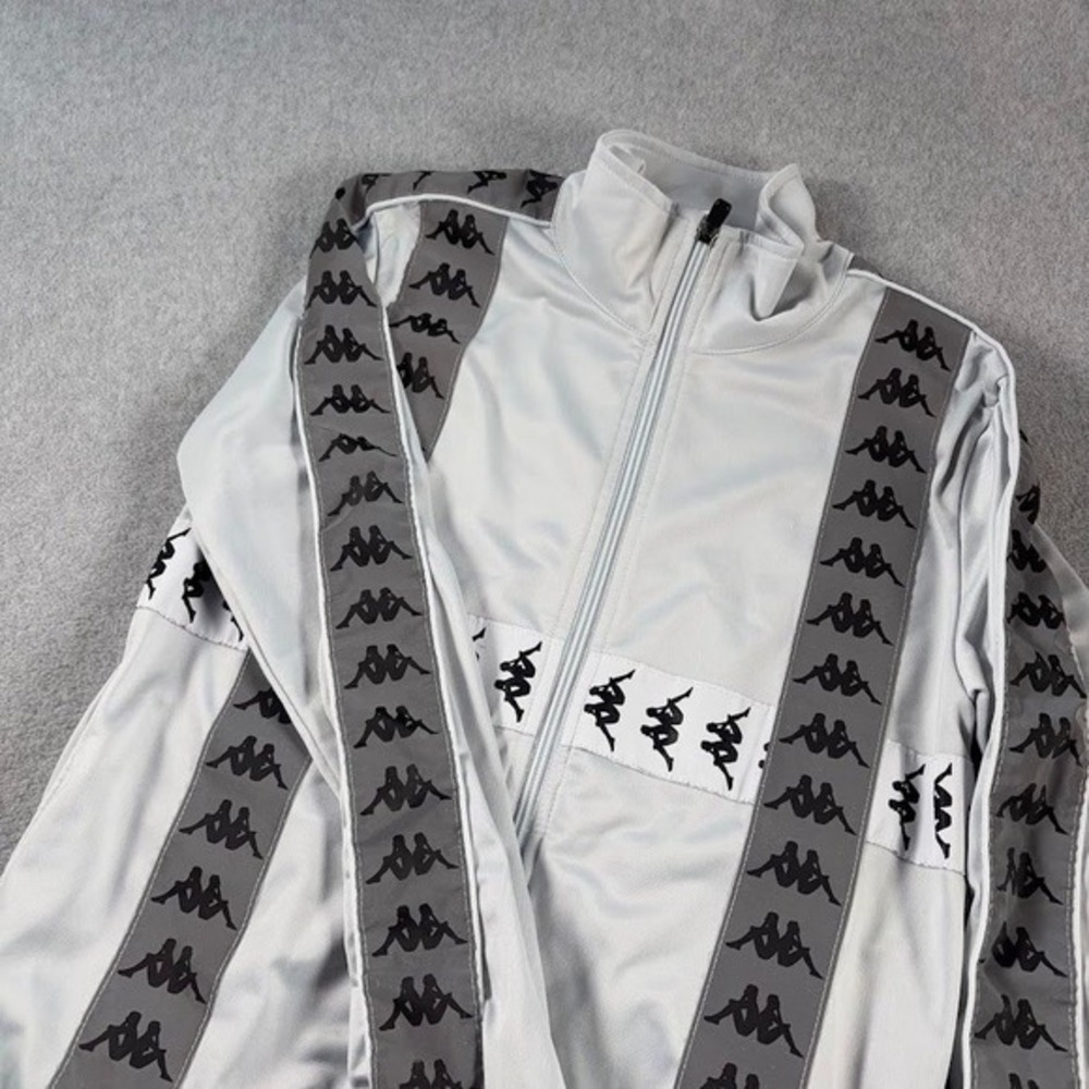 Kappa Track Jacket Mens S Light Gray Logo Tape Full Zip Sporty Athleisure
